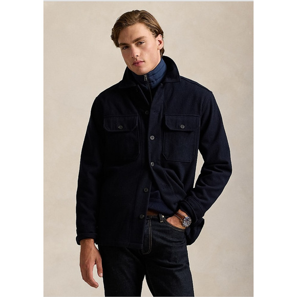 Polo Ralph Lauren Men Wool Blend Utilitarian Twill Shirt Navy Size XL - Picture 3 of 7